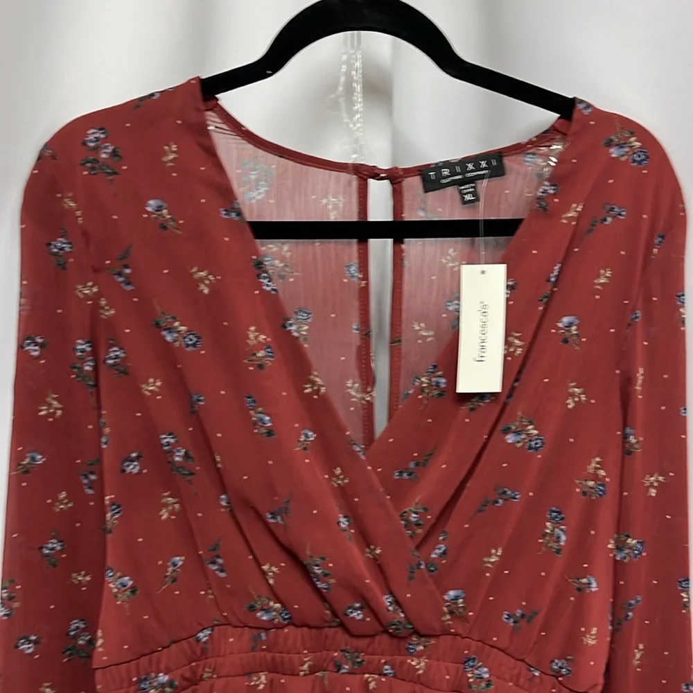 Trixxi Burgundy Long Sleeve Floral Dress XL - Picture 2 of 11
